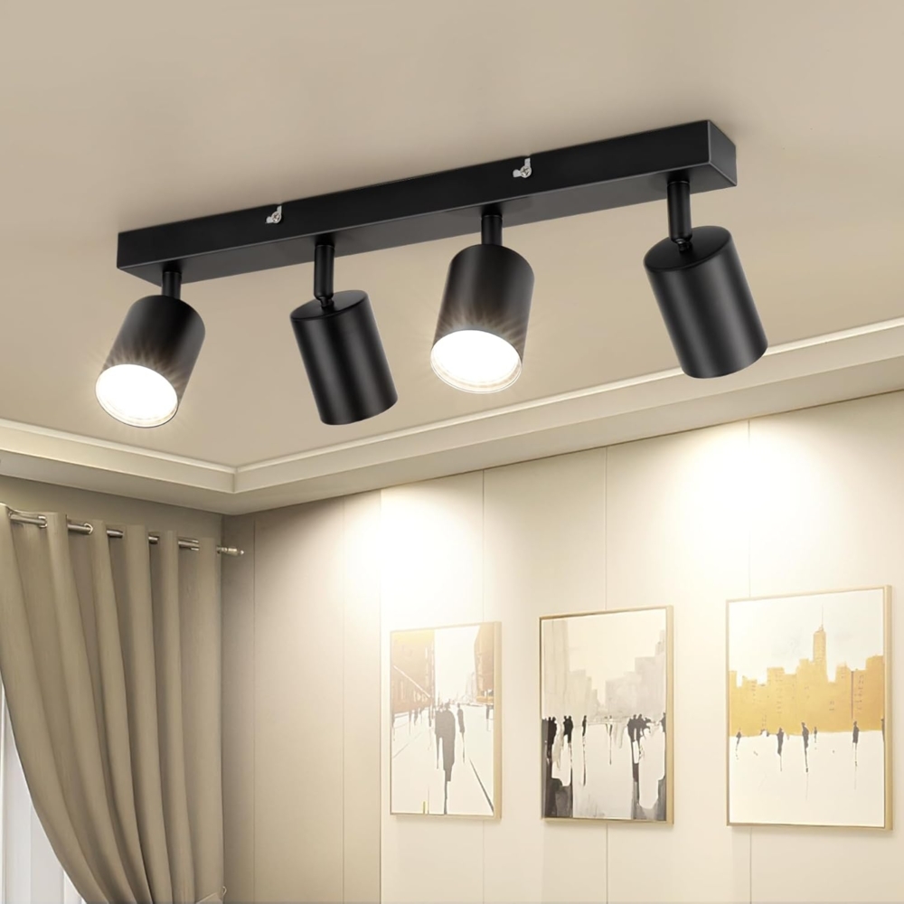 Dehobo Led Deckenstrahler Schwenkbar 350° Deckenstrahler 4 Flammig Deckenleuchte GU10 LED Wandstrahler Schwarz Spotlight Lampe Deckenlampe für Wohnzimmer Schlafzimmer Küche Bild 1