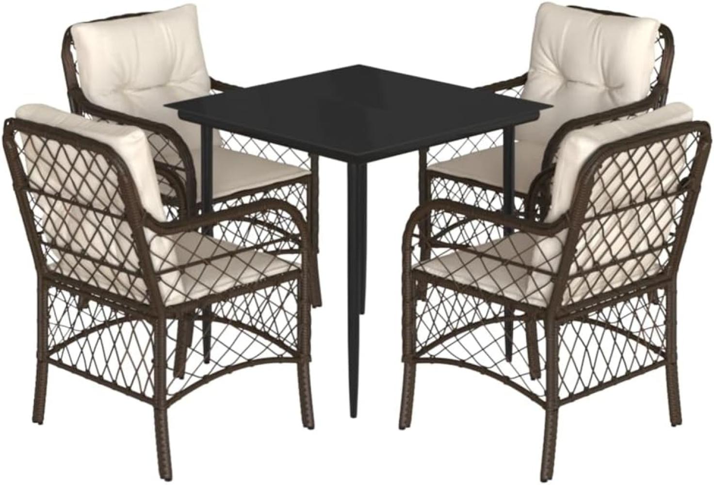 vidaXL 5-tlg. Garten-Essgruppe mit Kissen Braun Poly Rattan 3212111 Bild 1