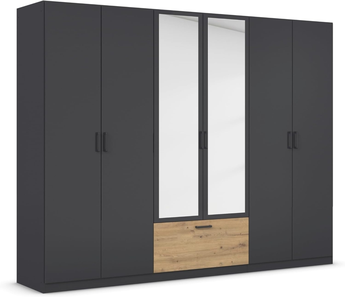 Rauch Möbel Bari, Drehtürenschrank, 6-türig, Kleiderschrank Grau-Metallic/Eiche Artisan, 1 Schublade, mit Spiegel, 271 x 210 x 54 cm Bild 1