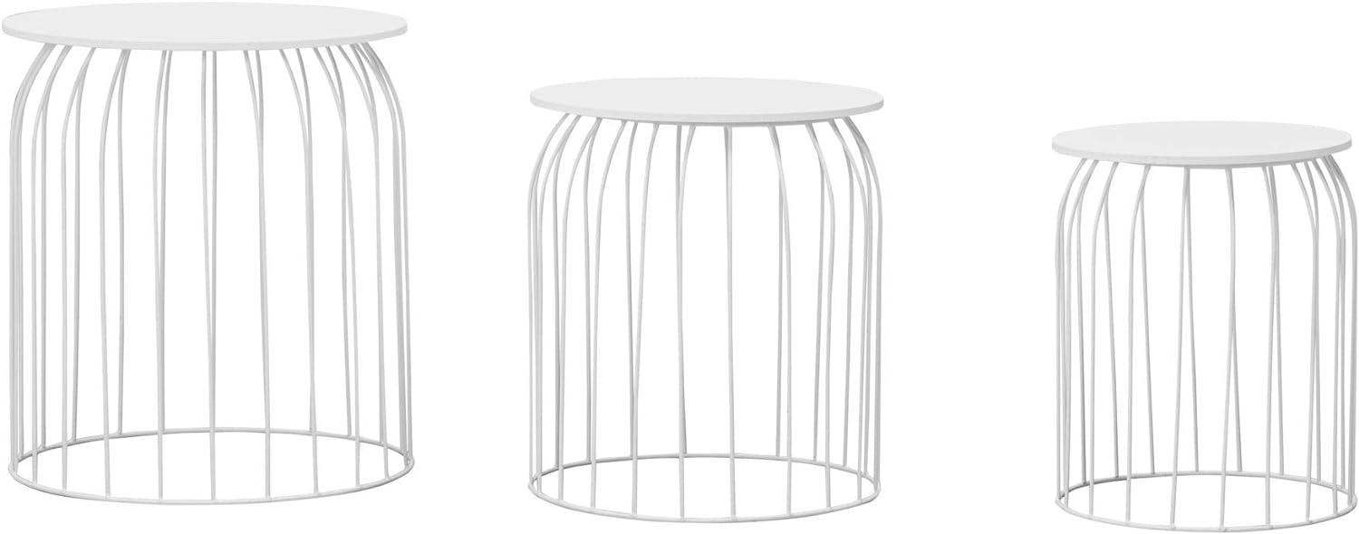Wohnling Design Beistelltisch 3er Set aus Körben, weiß Bild 1