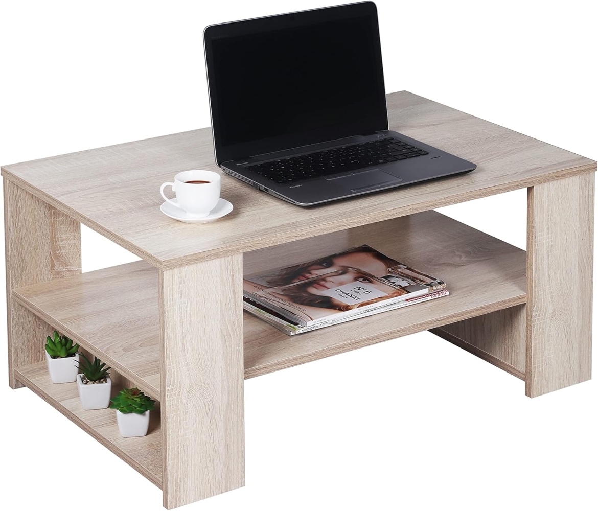 RICOO Couchtisch mit Stauraum 72 x 50 x 50 cm, Couchtisch Holz, Wohnzimmertisch für Couch Eiche Sonoma – WM090-ES - Tisch Wohnzimmer Tisch, Sofatisch, Coffee Table, Couchtisch klein Bild 1