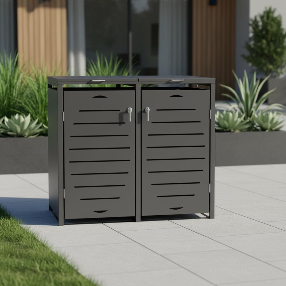 Mülltonnenbox 2er Mülltonnenverkleidung Mülltonnenhaus Abfallbehälter Müllbox Bild 1