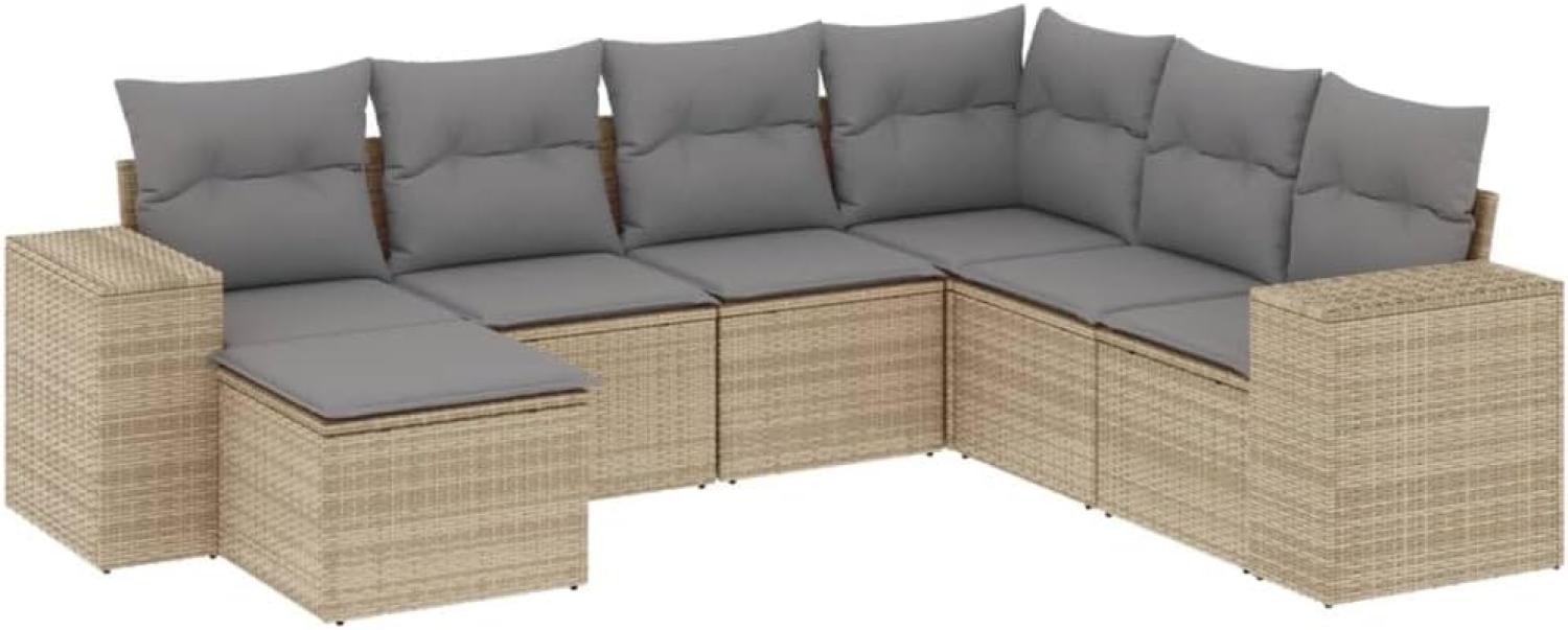 vidaXL 7-tlg. Garten-Sofagarnitur mit Kissen Beige Poly Rattan 3255236 Bild 1
