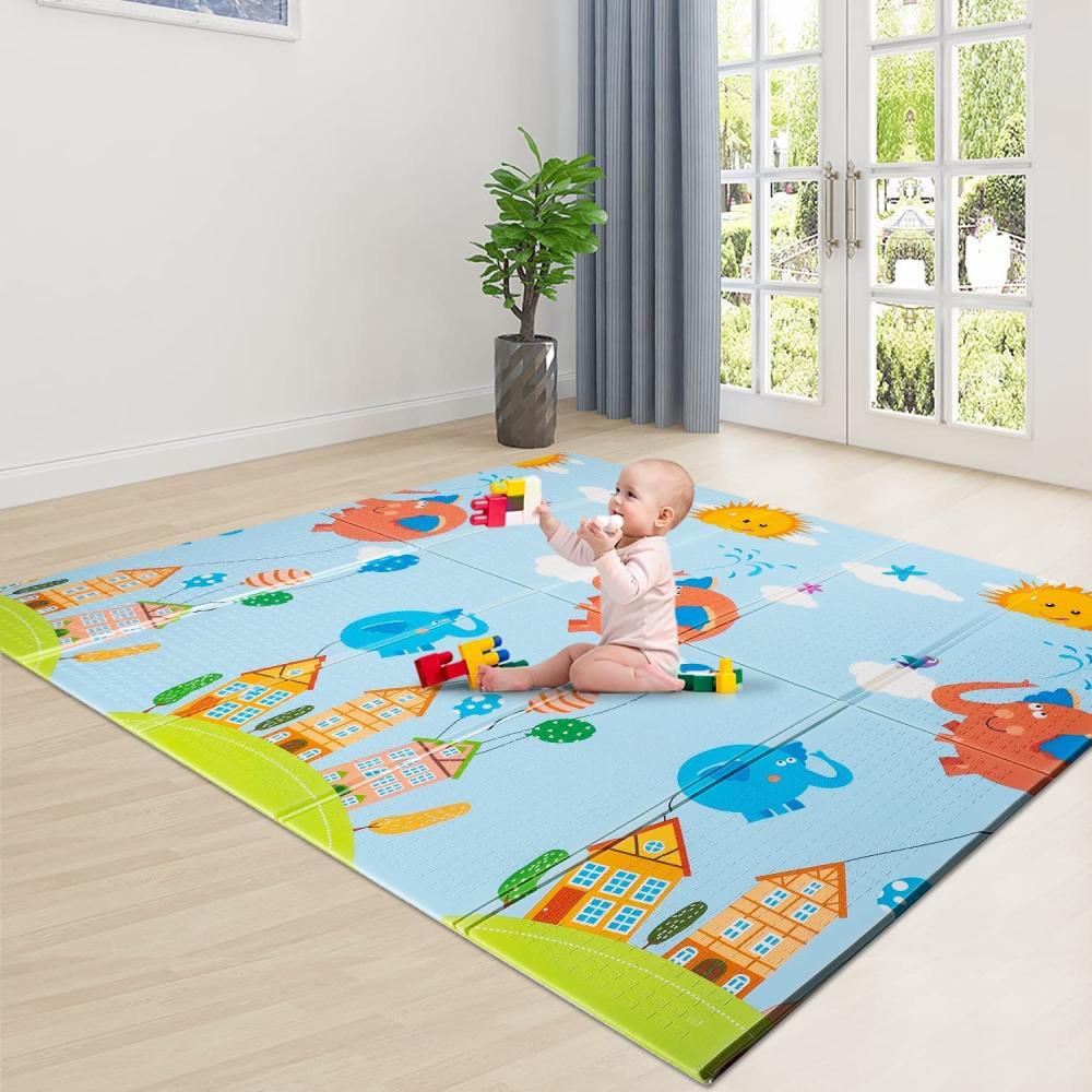 Aurorast Spielmatte Baby,Faltbare Krabbelmatte für Babygymnastik,Extra froßer Spielteppich für den Innen- und Außeneinsatz,Babymatte Doppelseiten spielbar, Wasserdicht, rutschfest, 200 * 180cm Bild 1