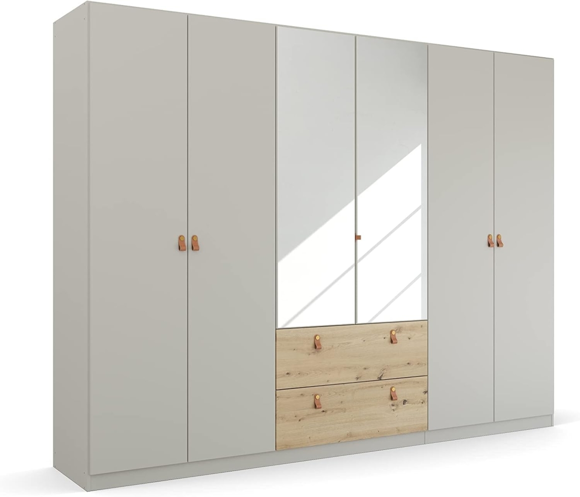 Rauch Möbel Homey by Quadra Spin Schrank Drehtürenschrank, Grau, 6-trg. mit Spiegel, inkl. 3 Kleiderstangen, 3 Einlegeböden, 2 Schubkästen, BxHxT 271x210x54 cm Bild 1