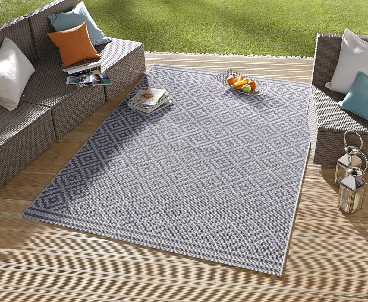 In- & Outdoor Teppich Raute blau/creme - 160x230x0,8cm Bild 1