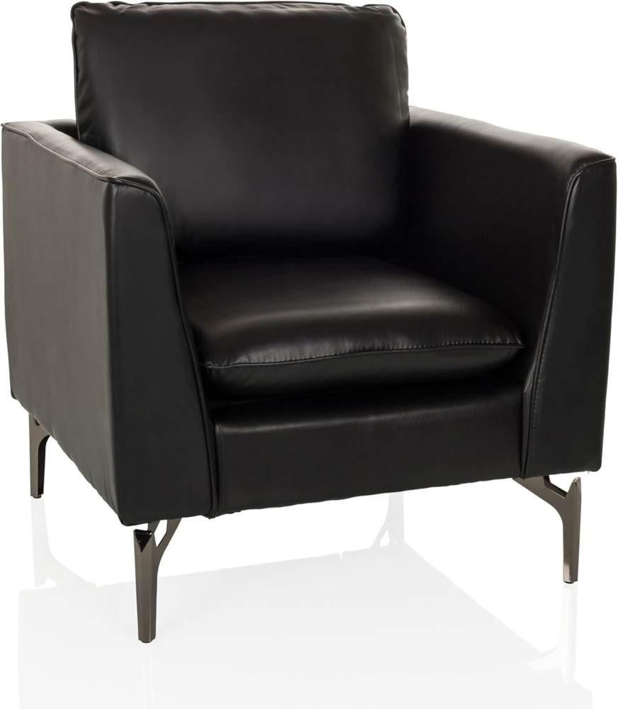 hjh OFFICE Loungesessel 1-Sitzer BAVERO Kunstleder Polsterstuhl Sessel für Wohnzimmer Bar Empfangsbereich, Relaxsessel gepolstert, Schwarz Bild 1