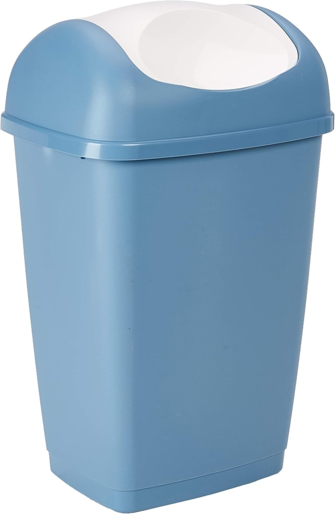 axentia Schwingdeckeleimer in den Farben Blau und Weiß, Abfalleimer aus Kunststoff für Küche & Bad, Mülleimer mit Schwingdeckel, Fassungsvermögen: ca. 15 Liter Bild 1