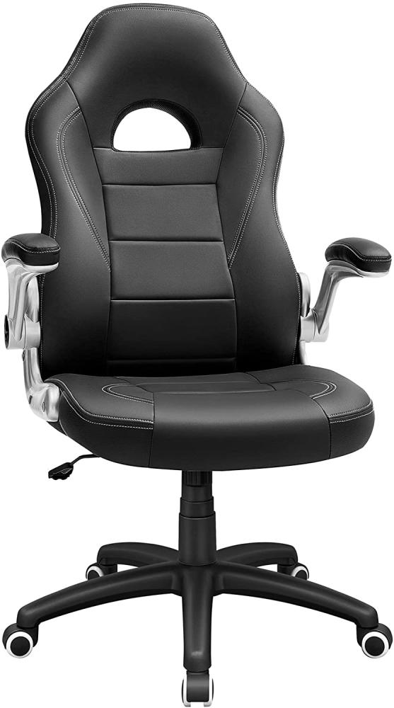 Songmics Gamingstuhl, Racing Chair, Schreibtischstuhl mit hoher Rückenlehne, Bürostuhl, höhenverstellbar, hochklappbare Armlehnen, Wippfunktion, für Gamer, schwarz OBG28B Bild 1