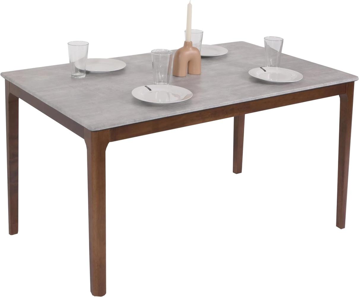 Esszimmertisch HWC-M55, Tisch Esstisch, Massiv-Holz HDF Laminat Melamin 135x80cm, Beton-Optik, braune Beine Bild 1