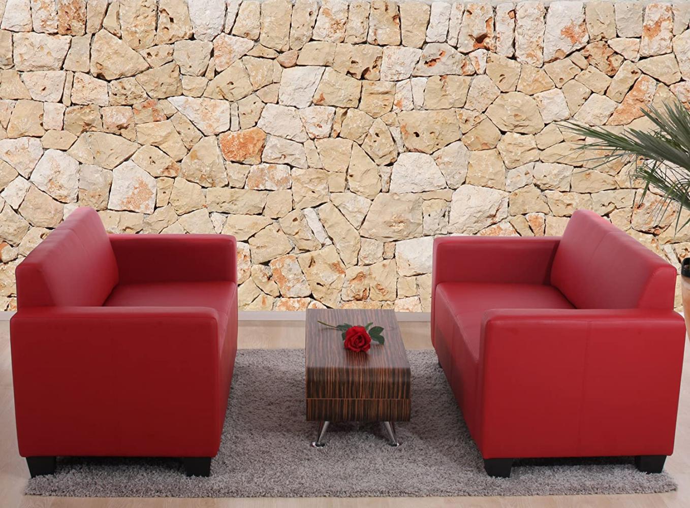 Sofa-Garnitur Couch-Garnitur 2x 2er Sofa Lyon Kunstleder ~ rot Bild 1