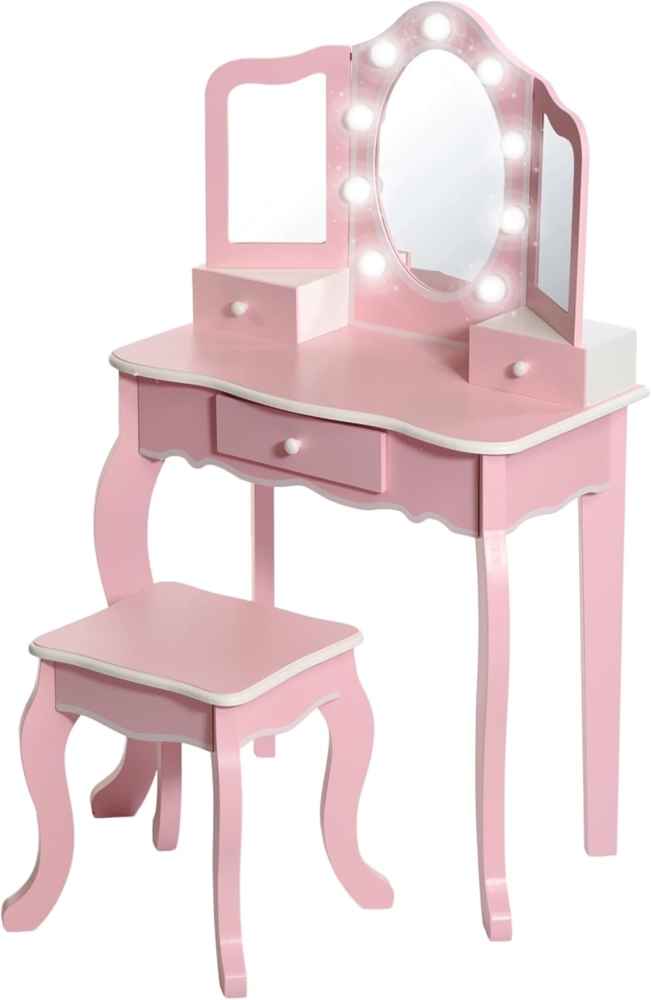 Bayer Chic 2000® Schminktisch Kinder mit LED Beleuchtung & Hocker – Bruchsichere Spiegel & Ausreichend Stauraum – Stabil & ideal für Kinder ab 3 Jahren, Rosa-Weiß Bild 1