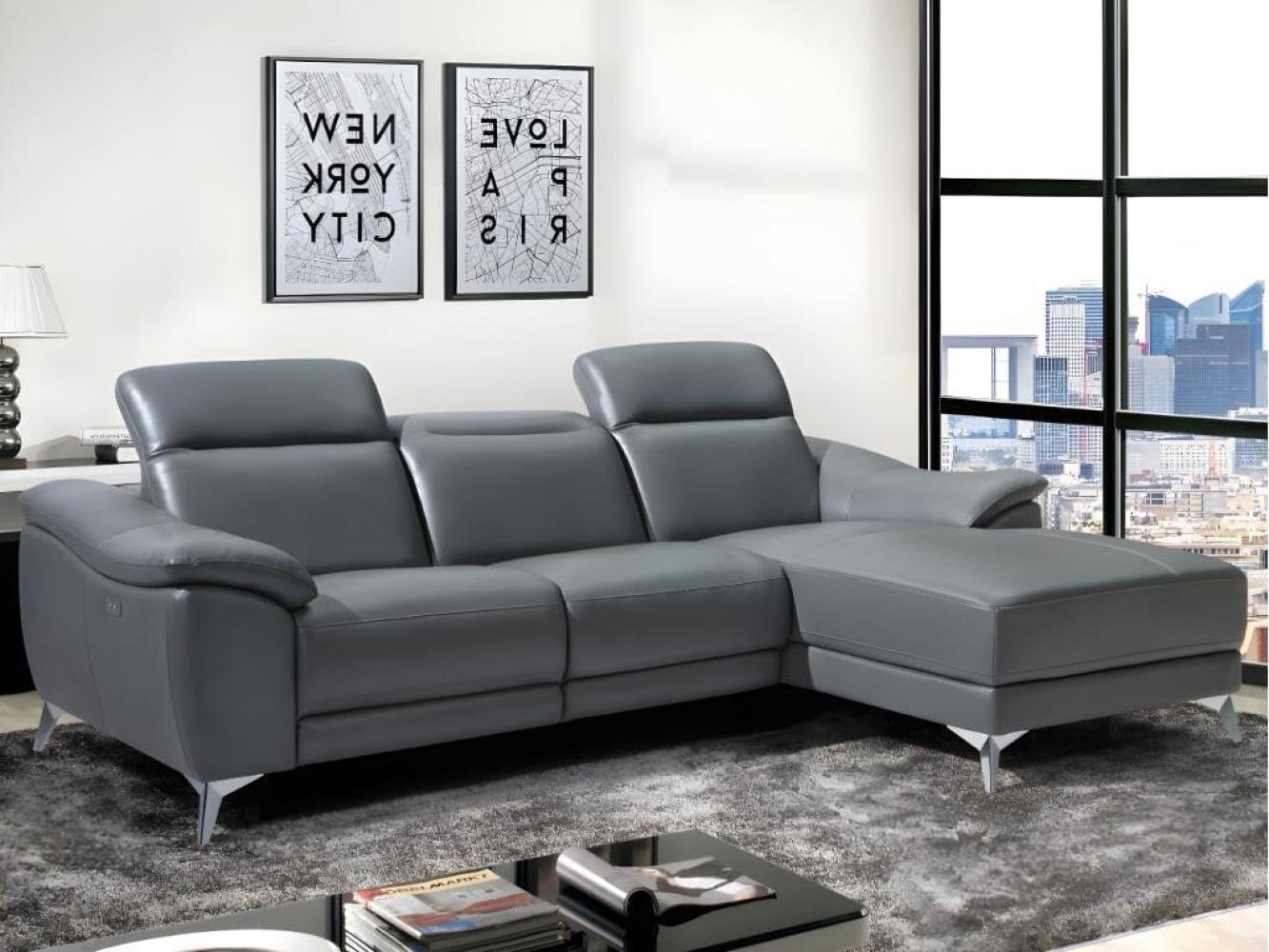 Ecksofa Leder mit elektrischer Relaxfunktion RINETO - Anthrazit - Ecke rechts Bild 1