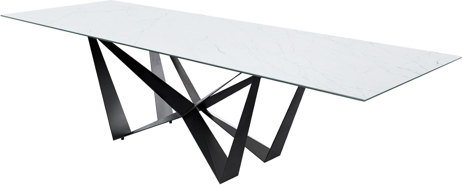 Esstisch Edge 300x100cm Keramik Laminam®Statuarietto Weiß Mittelfuß Flachstahl Schwarz Bild 1