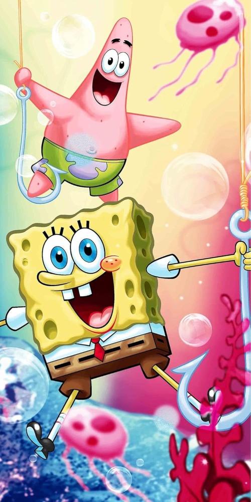 Spongebob Schwammkopf Duschtuch Strandtuch Badetuch 70 x 140 cm. Bild 1