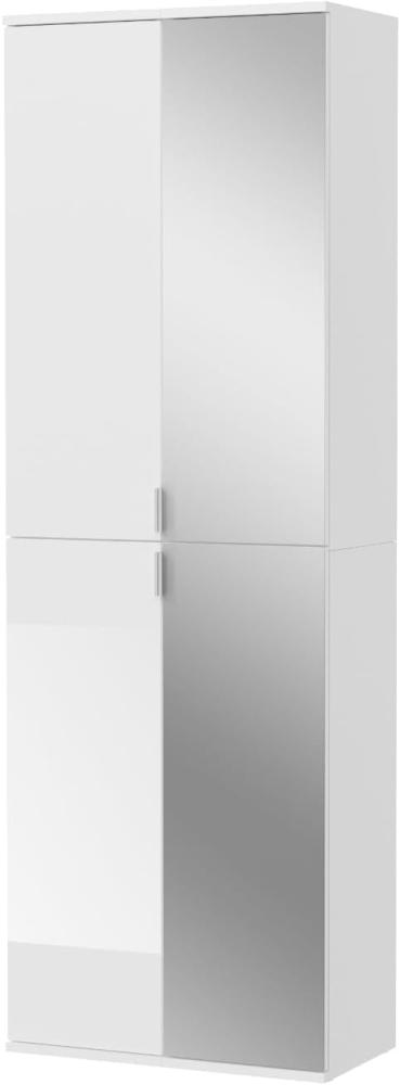 Stauraumschrank mit Spiegel SystemX in weiß Hochglanz 60 x 193 cm Bild 1