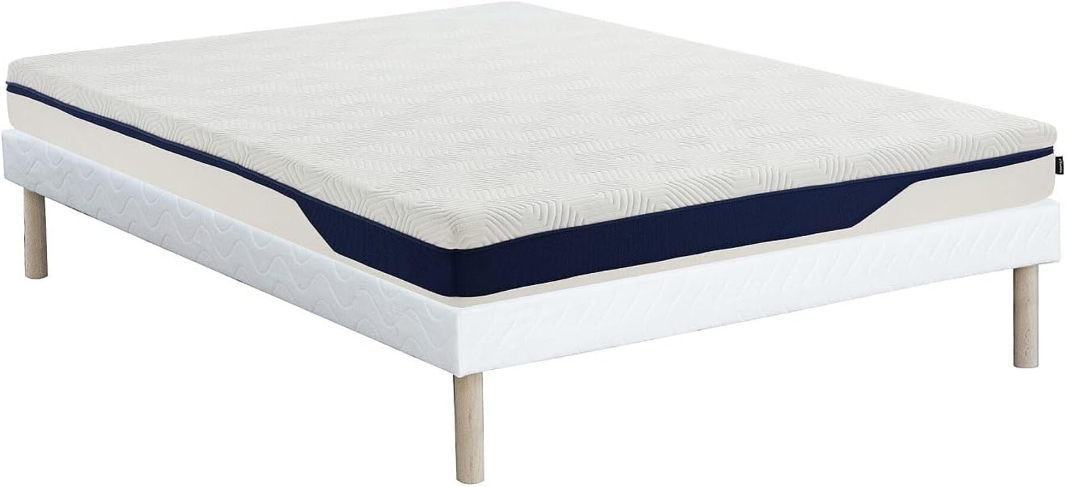 Vente-unique - Bett-Set 140 x 190 cm Polsterbett + Matratze Memory-Schaum 7 Zonen, abnehmbar, H. 22 cm - FAGANI de YSMÉE Bild 1