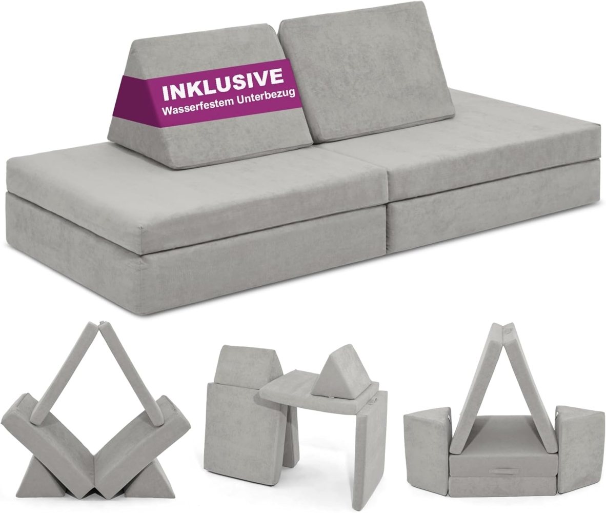 Linodino Kindersofa Spielsofa I aus Schaumstoff Bausteine I Spielcouch für Kinder, Wasserfeste Unterbezüge, Waschbare Chenille Bezüge 30° Bild 1