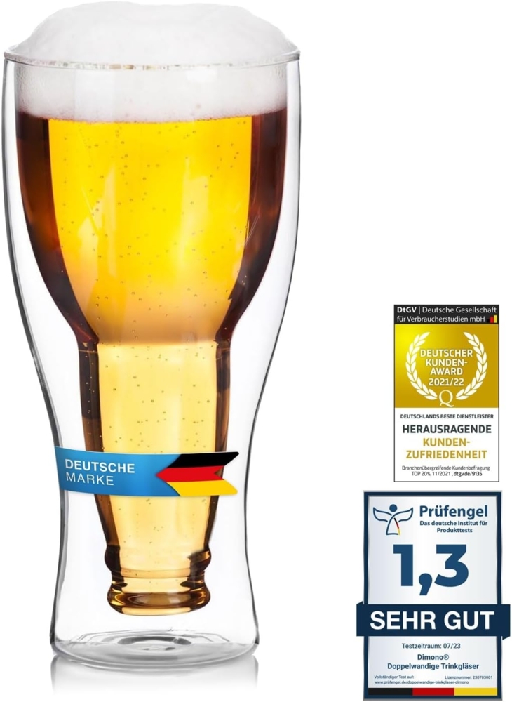 Dimono Bierglas Doppelwandiges Trinkglas, Borosilikatglas, Umgestülpte Bierflasche im Glas Bild 1