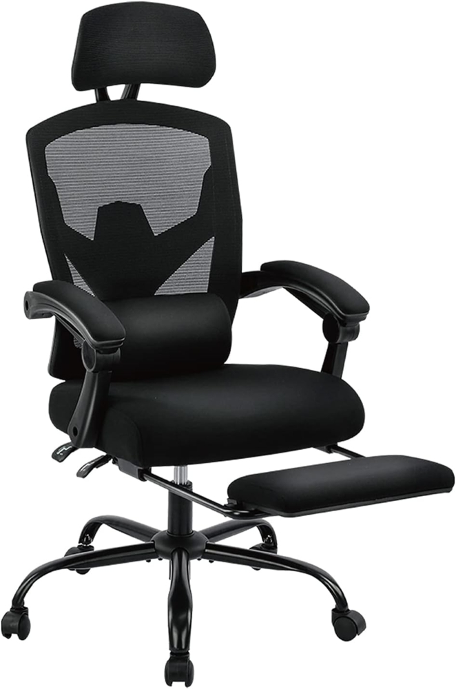 Sweetcrispy Büro-Computer-Schreibtisch Stuhl, Gaming-Stühle für Erwachsene, High-Back Mesh Rolling Swivel Reclining Stühle mit Rädern, Bequeme Lendenwirbelstütze, Bequeme Arme Schwarz Bild 1