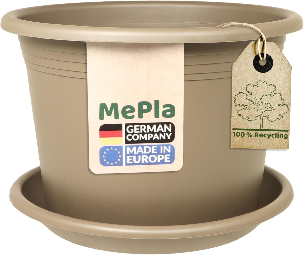 Heimwerkercenter Pflanzkübel MePla - Blumentopf Cylindro ø15cm, Untersetzer ø14cm Taupe, Kunstoff Bild 1