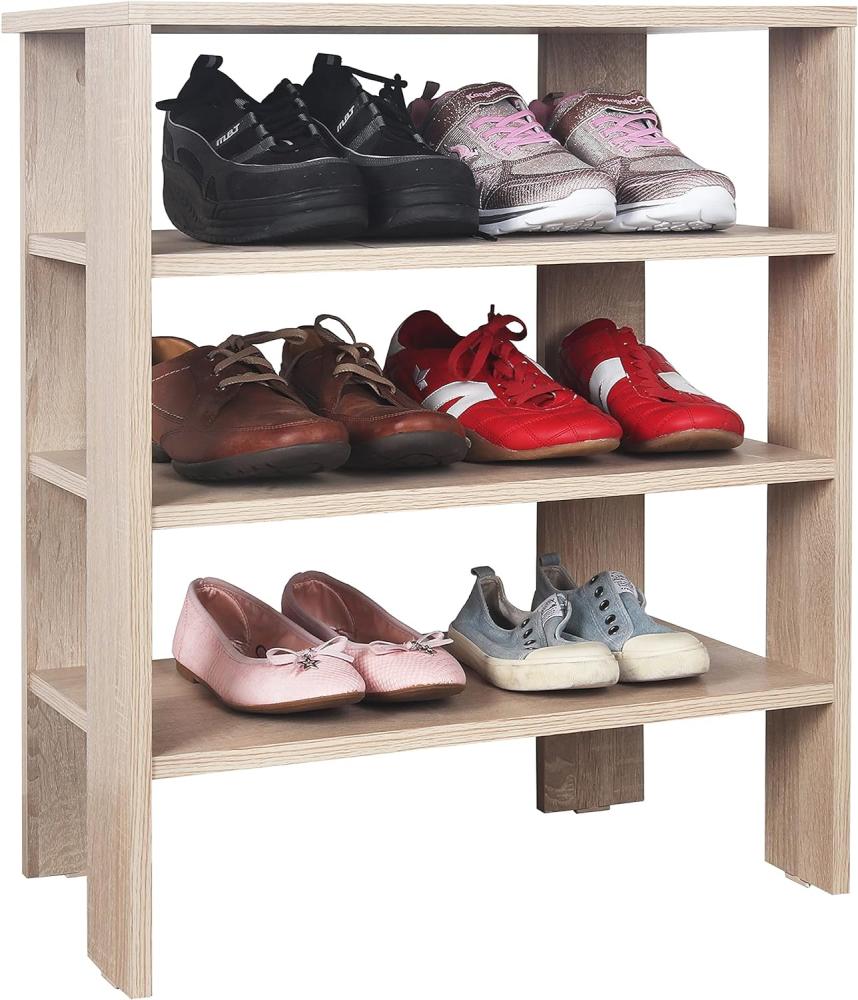 RICOO Schuhregal schmal und hoch 70x55x32cm Standregal Pressholz Eiche Sonoma Braun WM039-ES, Schuhständer mit 3 Ebenen, Schuhschrank offen, Schuhablagen Flur Rack, Schuhablage klein, Schuhregale Bild 1