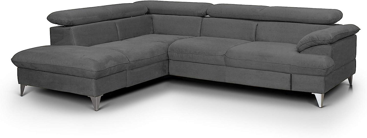 Mivano Schlafsofa David / Moderne Eckcouch mit verstellbaren Kopfstützen, Schlaffunktion und Stauraum / 256 x 71 x 208 / Mikrofaser-Bezug, Dunkelgrau Bild 1