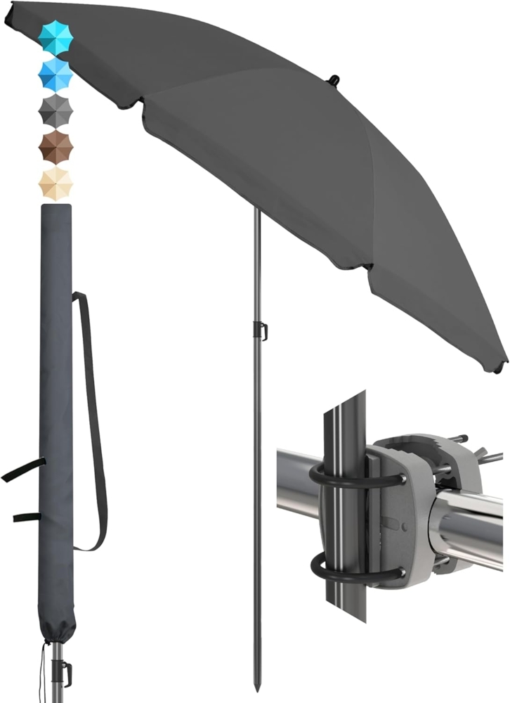 4smile Sonnenschirm Balkon SunnyJoy, 3-in-1 SET, Anthrazit - UPF 50+ Sonnenschirm Ø 180 cm + Sonnenschirmhalter Balkongeländer + Sonnenschirmhülle - Sonnenschutz Balkon Set Bild 1