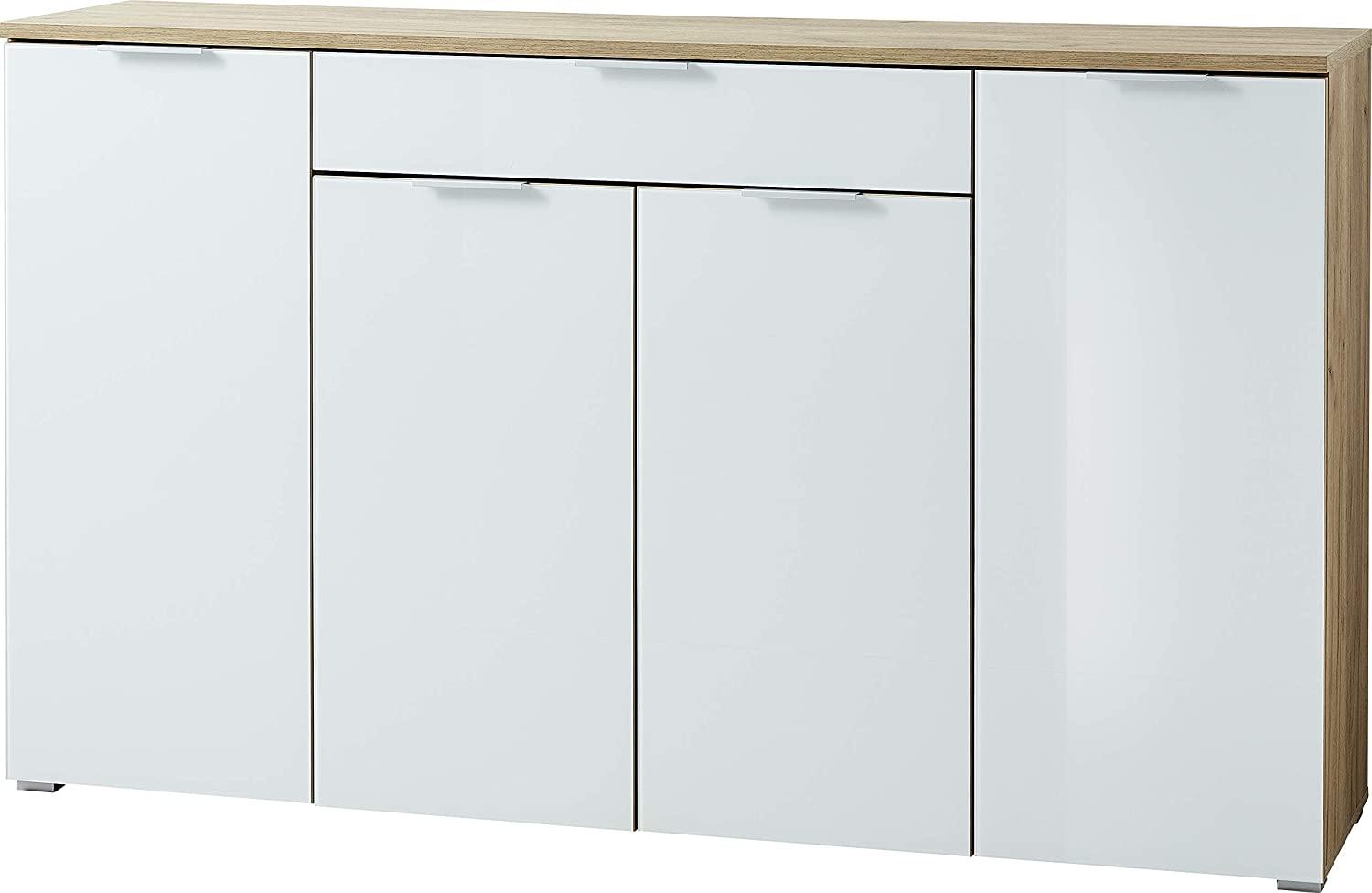 Amazon Marke - Alkove Sideboard/Kommode Paterna, in Navarra-Eiche-Nachbildung/Weiß, Fronten mit Glasauflage, mit einer Schublade und 4 Türen, 179 x 105 x 40 cm (BxHxT) Bild 1