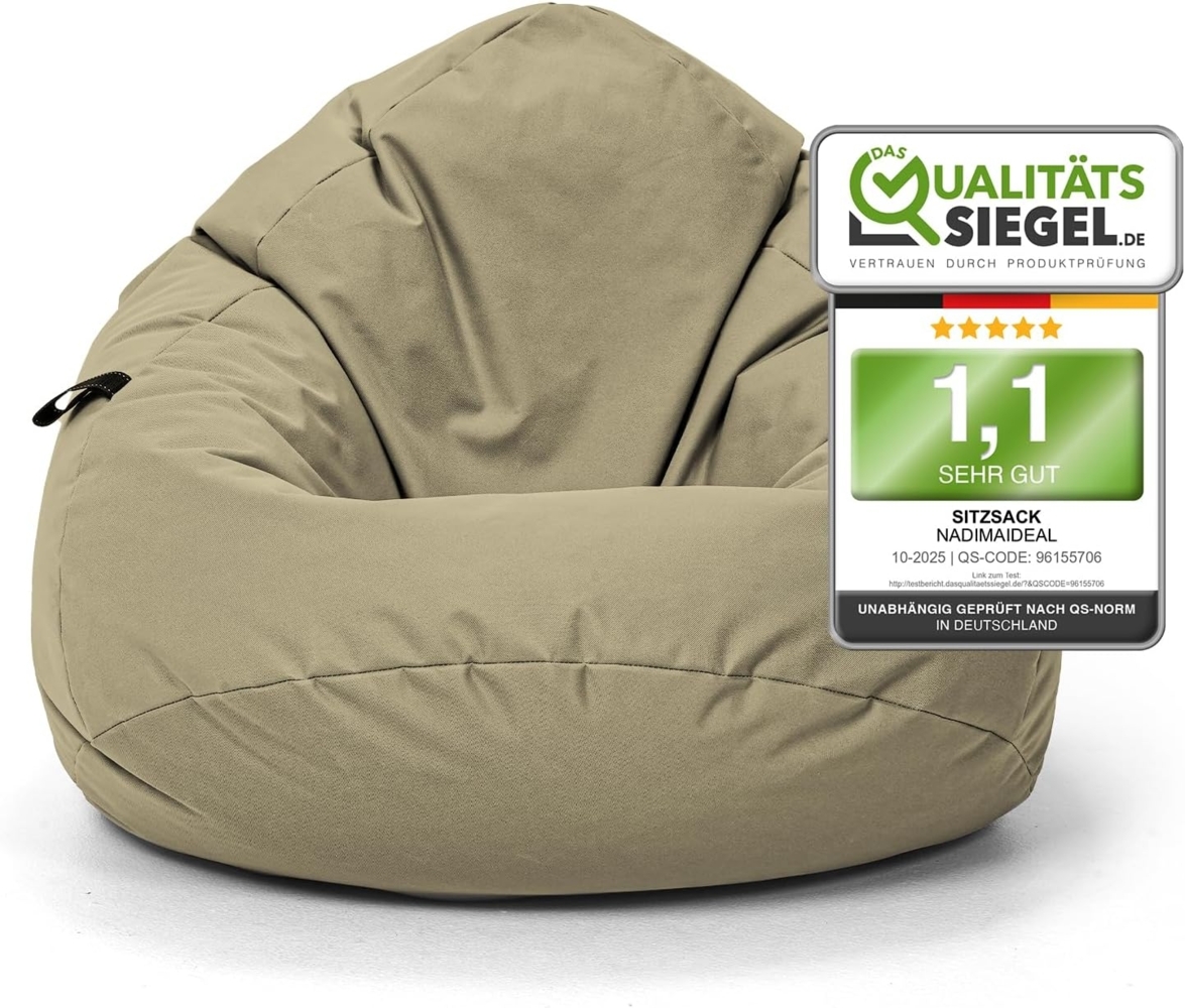 Nadimaideal Sitzsack Tropfenform Kastanie | Bodenkissen für Kinder & Erwachsene | Indoor & Outdoor | Gaming Sitzsack - Sitzkissen - Beanbag | Füllung EPS Perlen (Gold, XXL-Durchmesser 88 cm) Bild 1