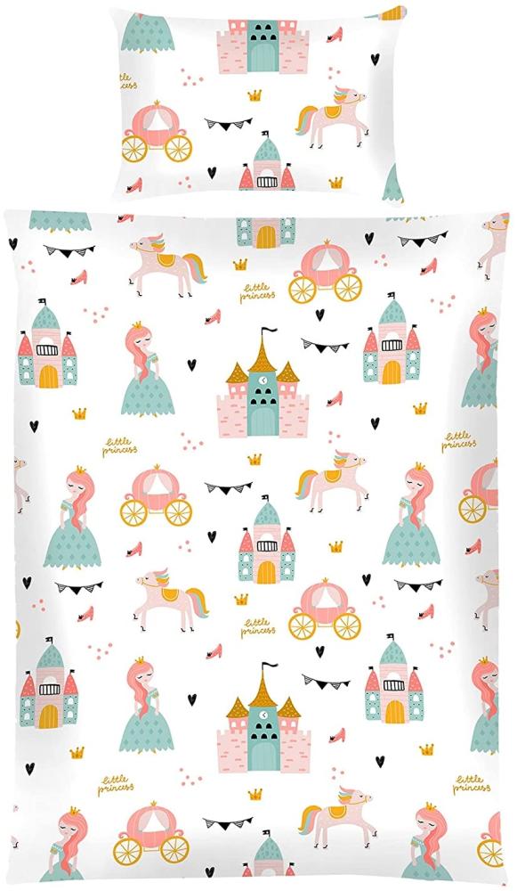 Kinder Bettwäsche 2-tlg (100x135cm / 40x60cm) Bettdecken Set, 100% Baumwolle - Babybettwäsche mit Motiv - Prinzessin Bild 1