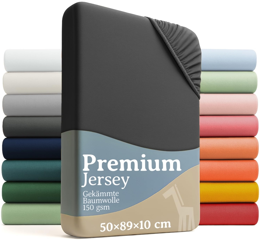 Laleni 2er-Set Premium Spannbettlaken für Beistellbett 50x89 cm - Oeko-Tex Zertifiziert, 100% Baumwolle, atmungsaktives Spannbetttuch Jersey Baby, 150 g/m², Anthrazit Bild 1