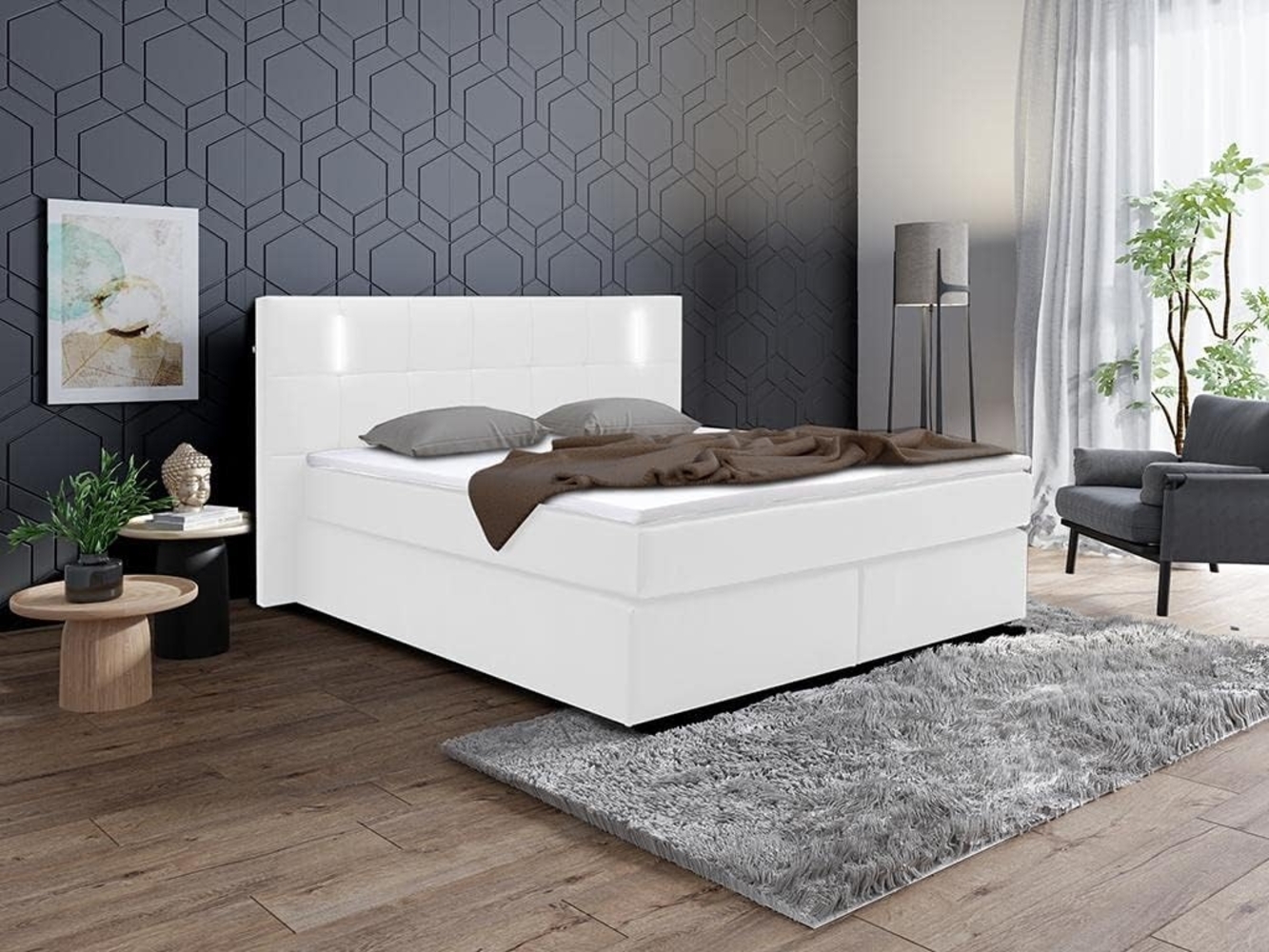 LED-Boxspringbett BILBAO - 160x200 cm - Weiß Bild 1