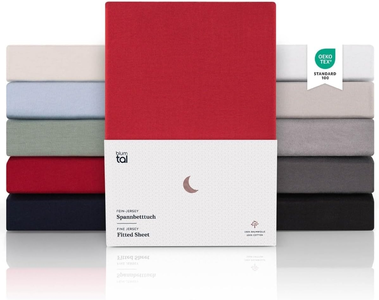 Blumtal® Premium Jersey Topper Spannbettlaken 140/160x200 cm, Oeko-TEX Zertifiziert, Superweiches 100% Baumwolle Bettlaken, bis 10cm Topper höhe, Rot Bild 1