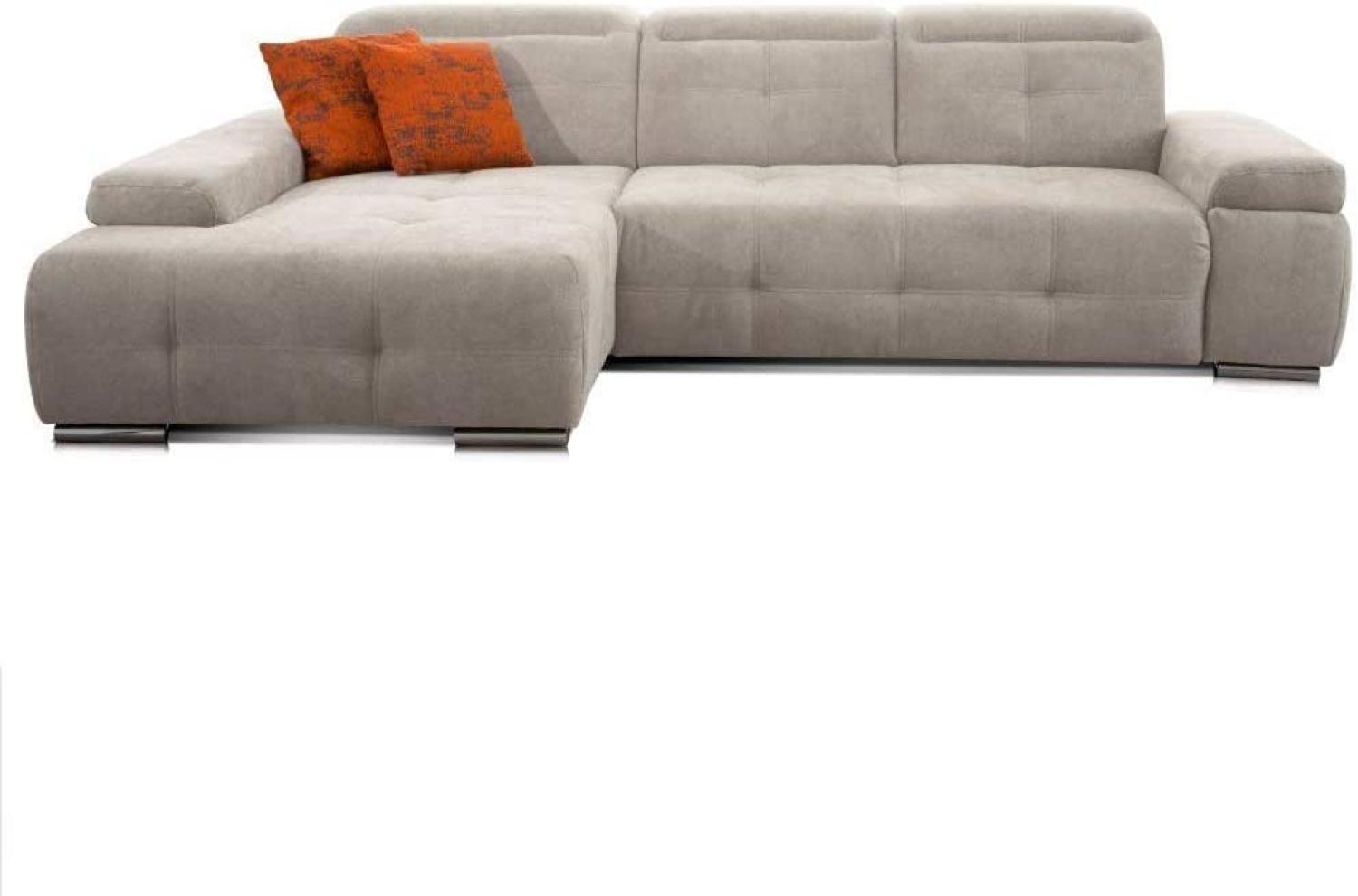 CAVADORE Schlafsofa Mistrel mit Longchair XL links / Große Eck-Couch im modernen Design / Mit Bettfunktion / Inkl. verstellbare Kopfteile / Wellenunterfederung / 273 x 77 x 173 / Kati Grau-Weiss Bild 1