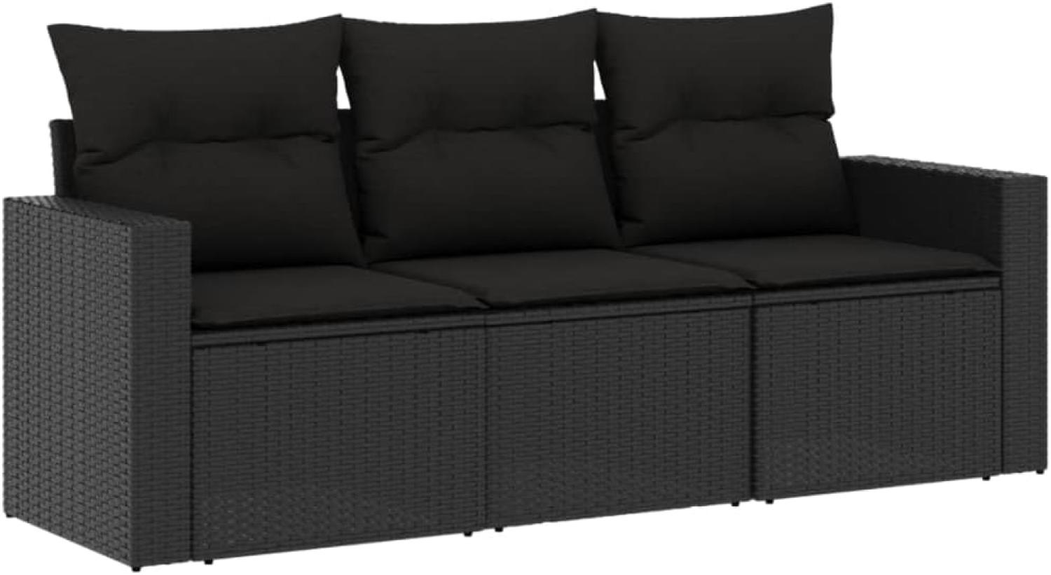 vidaXL 3-tlg. Garten-Sofagarnitur mit Kissen Schwarz Poly Rattan 3250992 Bild 1