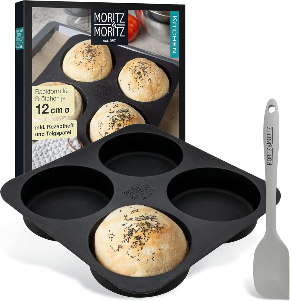 Moritz & Moritz Silikonform Moritz & Moritz Backform Brot Burger inklusieve Beckheft und Teigschab, (Set 3-tlg), Für Brot, Burger Buns und XXL Muffins Bild 1