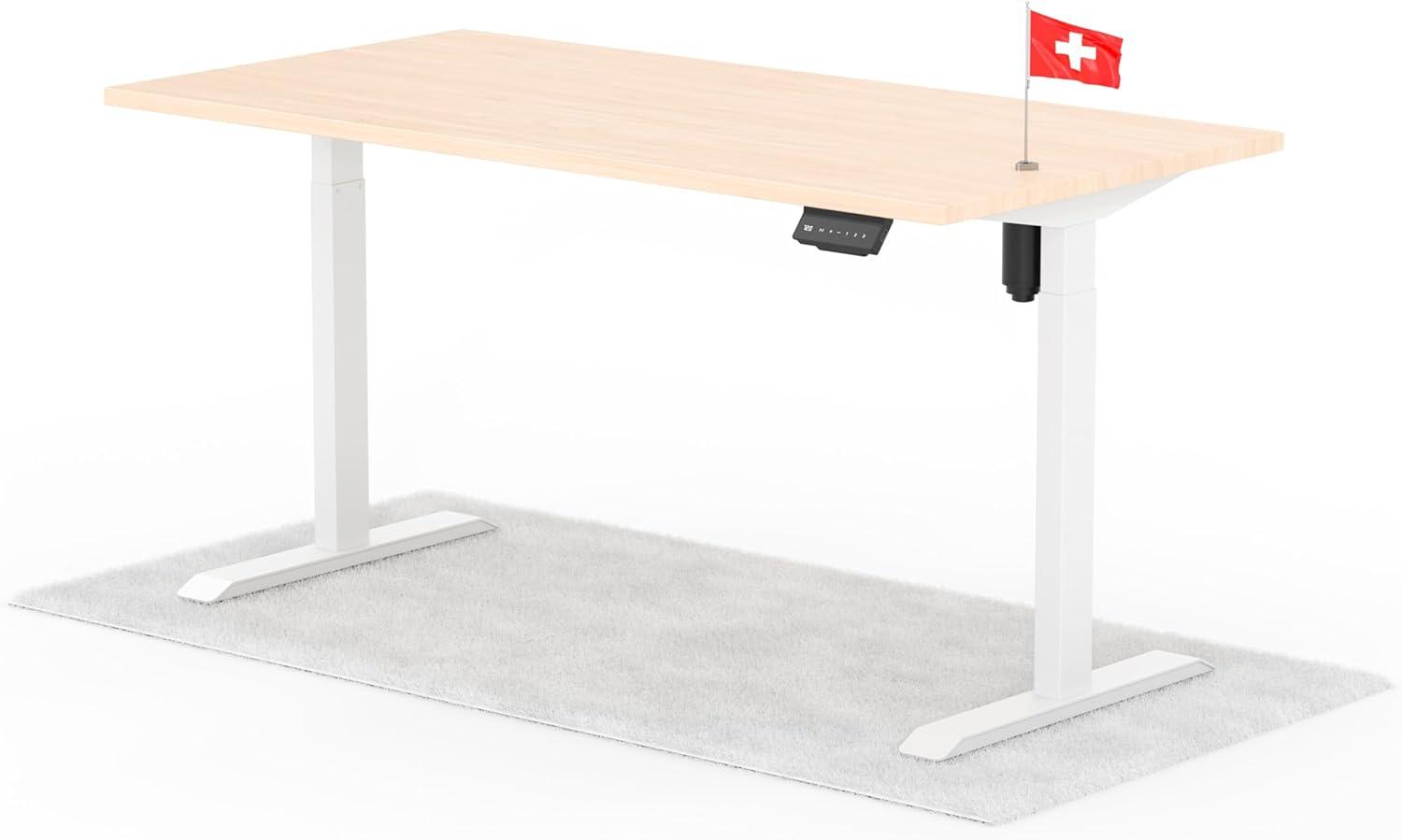 elektrisch höhenverstellbarer Schreibtisch ECO 160 x 80 cm - Gestell Weiss, Platte Eiche Bild 1