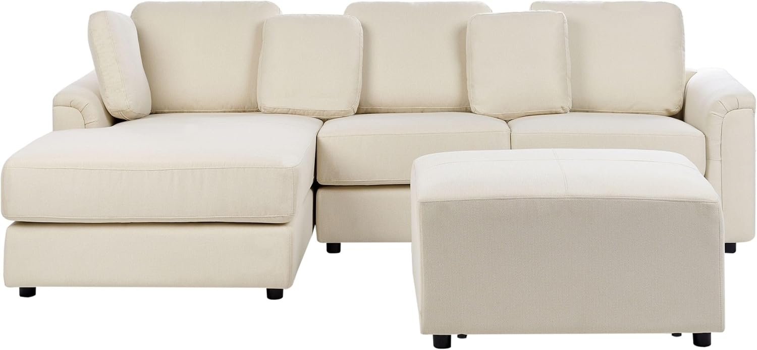 Rechtsseitiges Ecksofa mit Ottomane KOHLO Stoff Helles Beige Rechtsseitig Bild 1