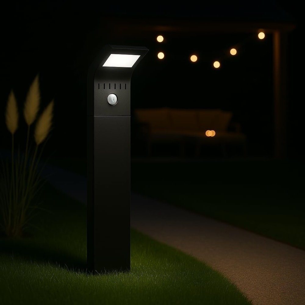 MeLiTec LED Solarleuchte SO44, Solar-Gartenleuchte, LED fest integriert, Tageslichtweiß, mit Bewegungsmelder, bis zu 6h Leuchtdauer, schwarz Bild 1