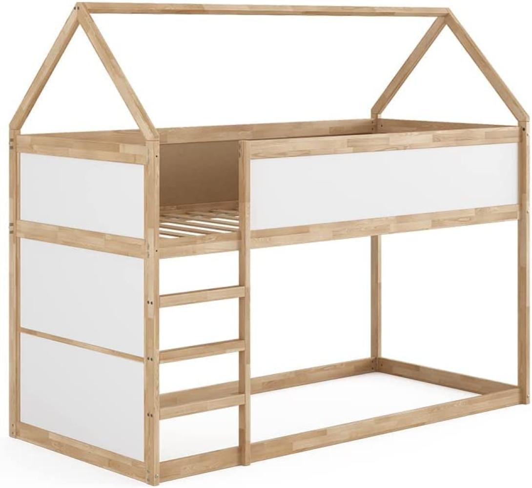 VitaliSpa Kinderstockbett Doppelstockbett Etagenbett Pinocchio, Natur / Weiß, modern, 205x175 cm, Kinderzimmer, mit Massivholz Lattenrost und Rausfallschutz Bild 1