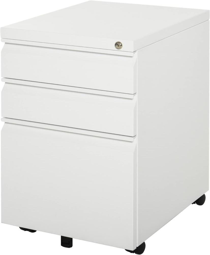 Vinsetto Rollcontainer mit 3 Schubladen Aktenschrank Büroschrank mit Rädern Bürocontainer mit konkavem Griff für Home-Office Stahl Weiß 39 x 48 x 60 cm Bild 1