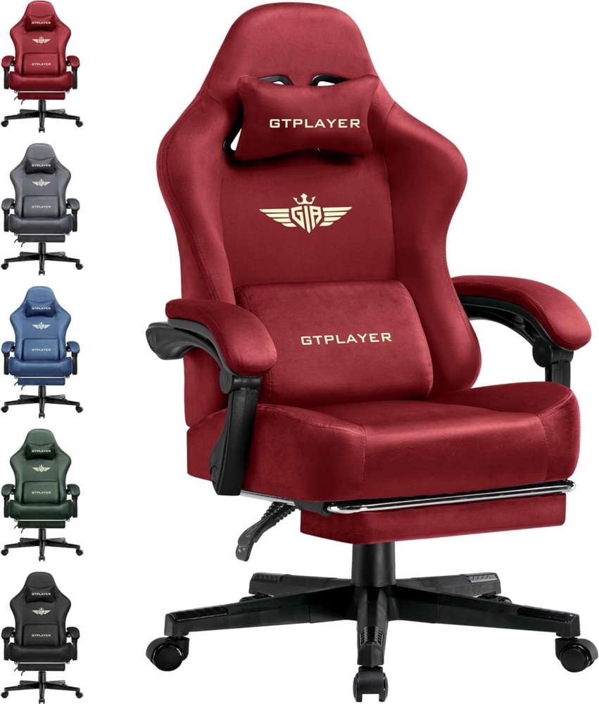 GTPLAYER Gaming Stuhl, Atmungsaktiver Bürostuhl, bürostuhl ergonomisch, Hochwertiger - Stoff, Ergonomischer PC Stuhl, 160° Verstellbare Rückenlehne und ausziehbare Fußstütze, Rot Bild 1