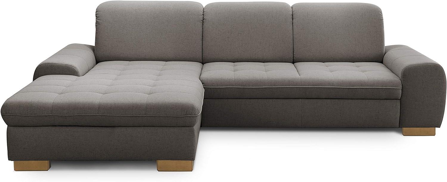 CAVADORE Sofaecke Lexi im Landhausstil / Sofa in L-Form mit XXL-Longchair links und Federkern / Inkl. Kopfteilverstellung / 275x82-99x173 / Flachgewebe: Hellgrau Bild 1