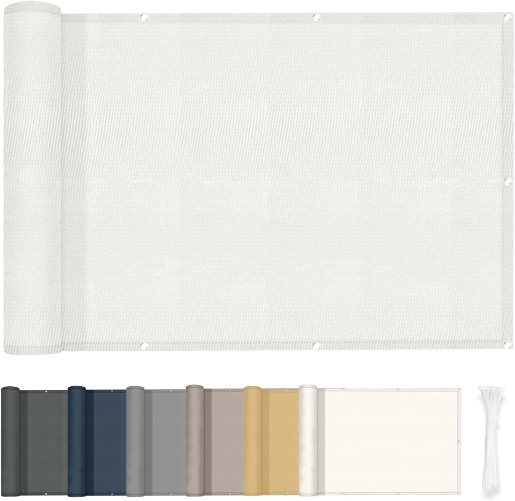 HENG FENG Balkon Sichtschutz 75x500 cm,160g/㎡ PES UV-Schutz Balkonverkleidung, Balkonabdeckung Wetterfest, mit Kabelbindern, Cremeweiß Bild 1