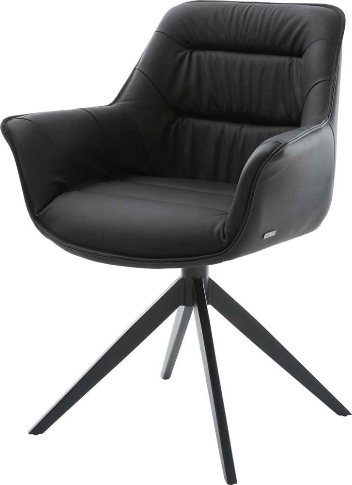 Esszimmerstuhl Kaira-Flex Echt-Leder Schwarz Kreuzgestell breit Schwarz Bild 1