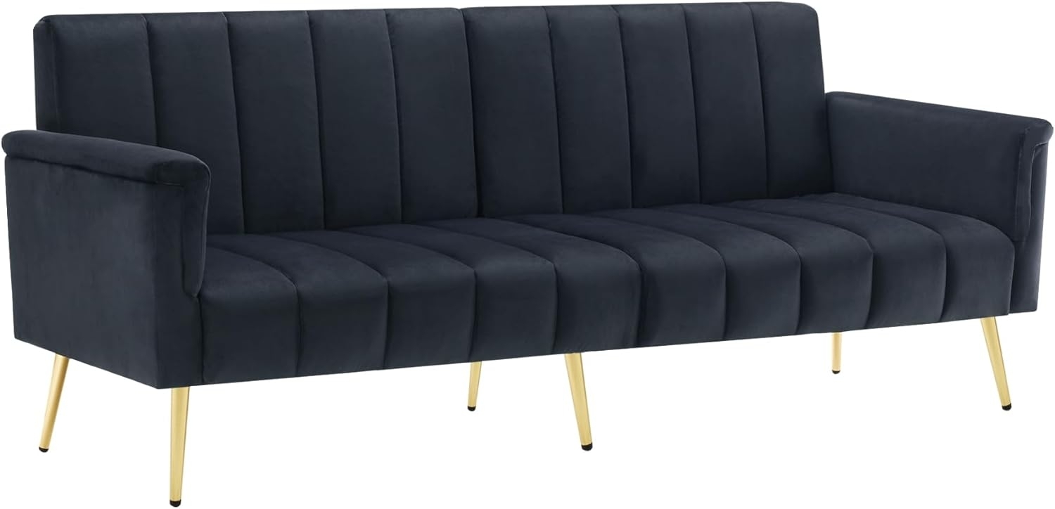 SeedWave Schlafsofa 3-Sitzer Sofa mit Schlaffunktion, Samt-Klappsofa,kleines Schlafsofa, fünffach winkelverstellbare Rückenlehne und Armlehne Bild 1