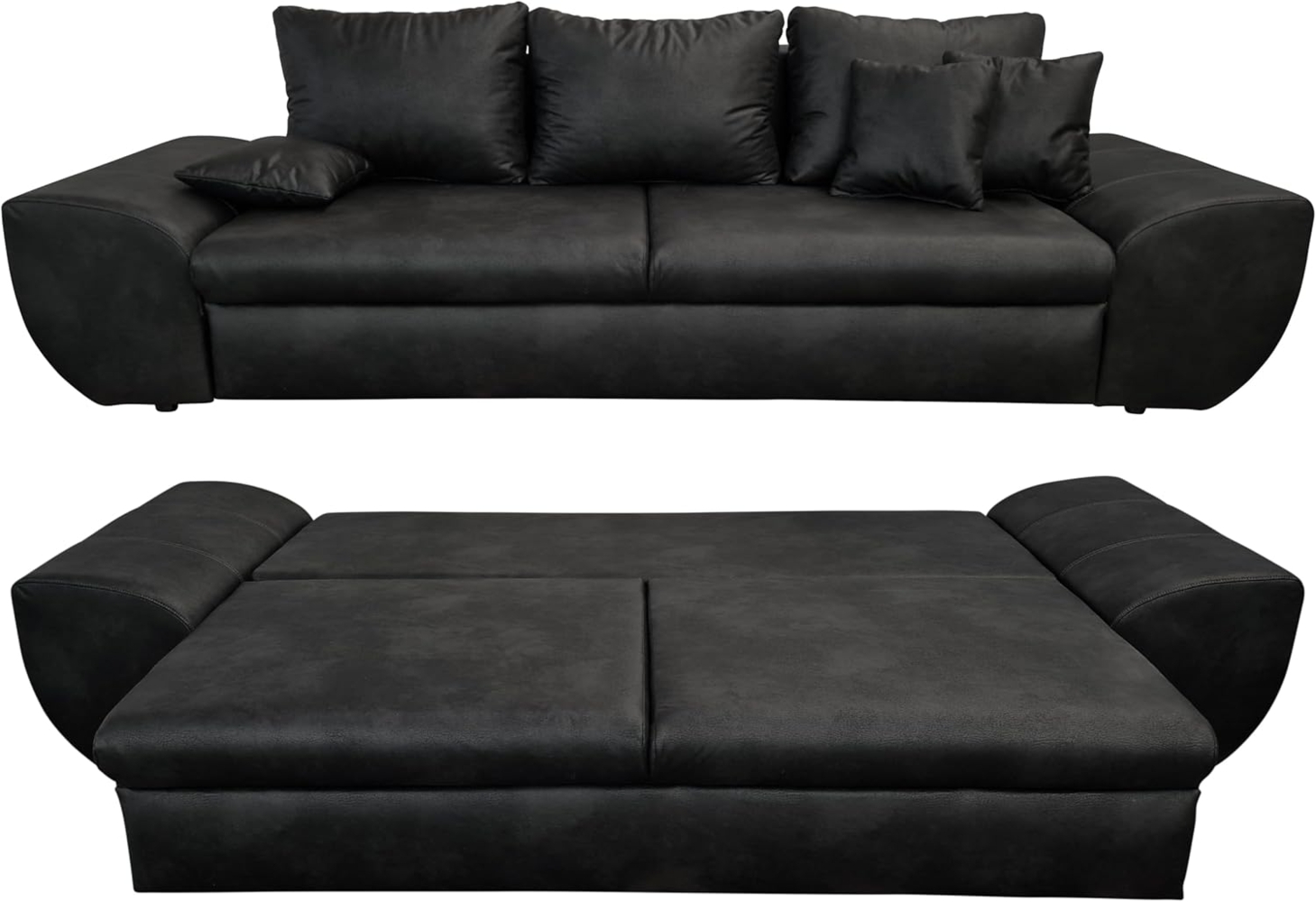 luma-home Big-Sofa 18010, mit Bettfunktion und Stauraum 275 cm breit, Wellenunterfederung, Mikrofaser Leder-Optik Vintage Schwarz Bild 1