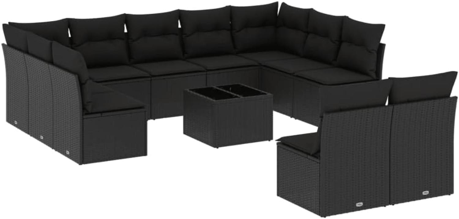 vidaXL 12-tlg. Garten-Sofagarnitur mit Kissen Schwarz Poly Rattan 3250194 Bild 1