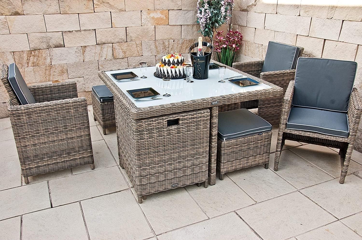 Ragnarök Möbel-Design Garten-Essgruppe Esstisch Set Heimdall 4+4, (Set, Polyrattan, Alu, Würfelsystem), Rückenlehnen sind klappbar Bild 1